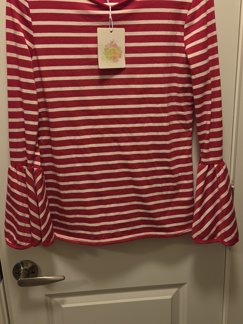 Red and White Striped Bell Sleeve Top